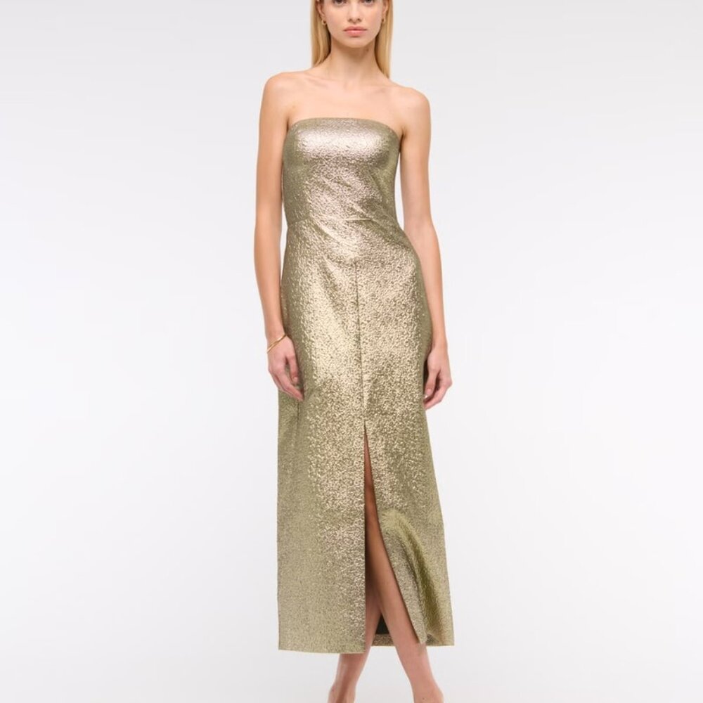 Abercrombie & Fitch Strapless Gold Sequin Midi Dress